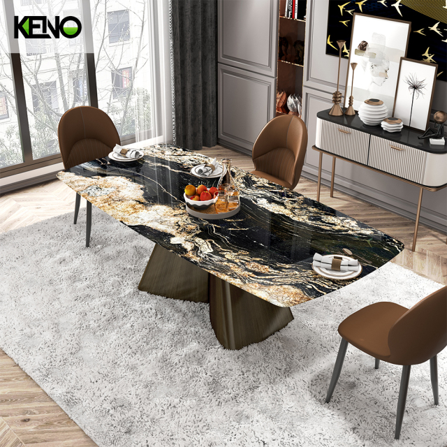 Rectangle Dining Room Table — Green Antique Bronze Cosmic Gold Dining Table Custom Dimensions & Logo Engraving