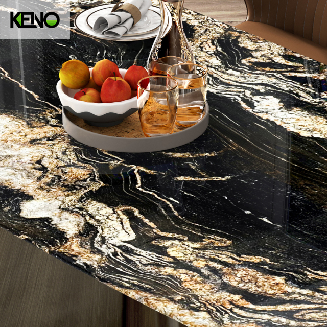 Rectangle Dining Room Table — Green Antique Bronze Cosmic Gold Dining Table Custom Dimensions & Logo Engraving