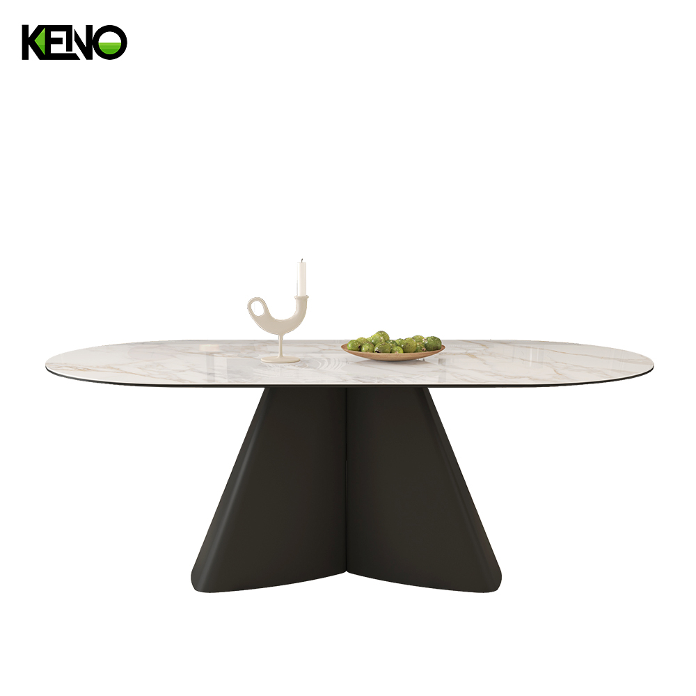 Oval Dining Room Table — Black Carrara Gold Home Furniture Table Coordinated Sets with Dining Chairs