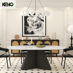 Oval Dining Room Table — Black Carrara Gold Home Furniture Table Coordinated Sets with Dining Chairs