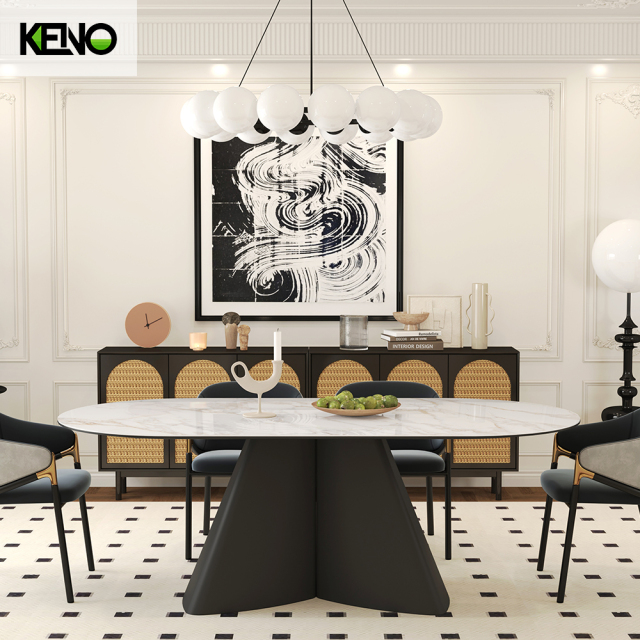 Oval Dining Room Table — Black Carrara Gold Home Furniture Table Coordinated Sets with Dining Chairs