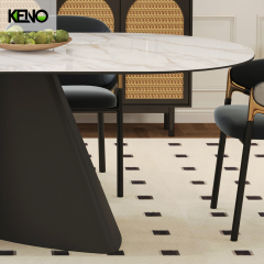 Oval Dining Room Table — Black Carrara Gold Home Furniture Table Coordinated Sets with Dining Chairs