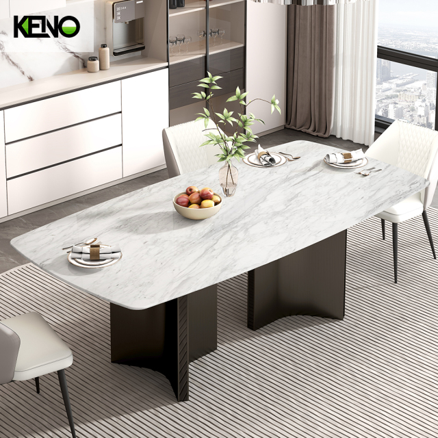 Paper Marble Dining Table Solid Wood Home Furniture with Customization Size and Color