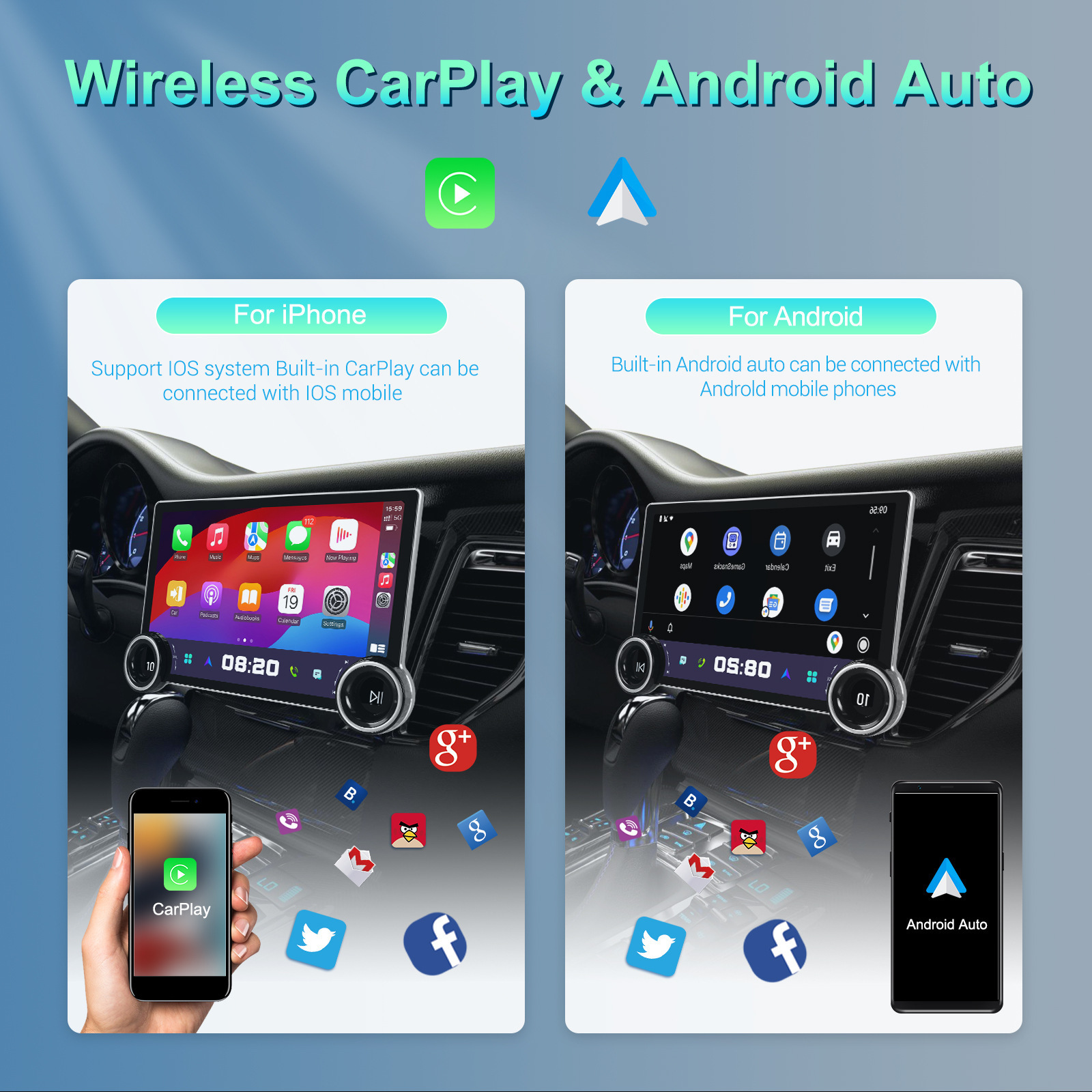 10.1 Inch Universal Android Audio GPS Car Radio Double Knob 2K Diamond CarPlay Screen DSP Mirror Link Car Dashboard Stereo