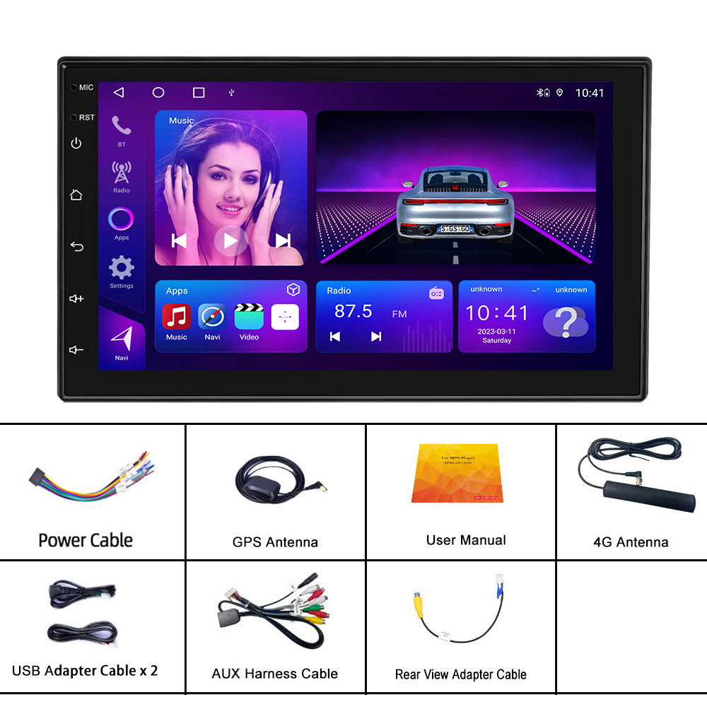 7" Double Din Car Stereo Android Car Radio Autoradio Carplay Android Auto GPS WIFI BT FM RDS Support AHD Camera