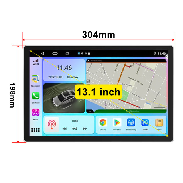 Universal 13.1 Inch Android Car Radios with GPS Auto CarPlay Android Stereo Auto 2K QLED Screen GPS Navigation Monitor