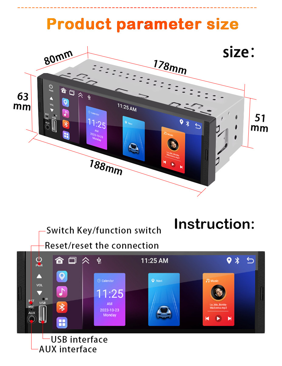 Radio Android 6.36 Inch Car Multimedia Wireless Carplay Android Auto Fm High Hd Resolution Car Stereo