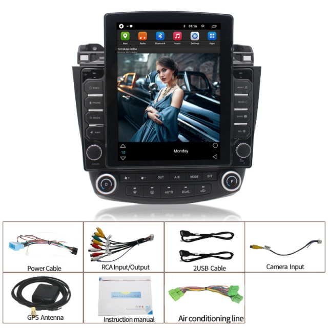 9.7 Inch Vertical Tesla Touch Screen Car Radio Stereo Video for Honda Accord 7 2003 2004 2005 2006 2007 2008 GPS Navigation Carplay 4G