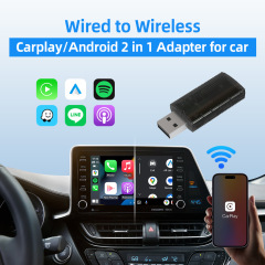2025 Factory Hot Wireless Carplay Android Auto 2 in 1 Mini Smart Adapter Wired to Wireless Android Carplay Convertor for Car Radio Player