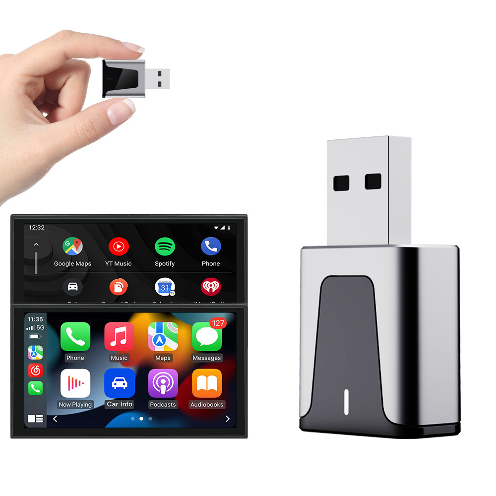 Hot Selling Mini Small 2 in 1 Wired to Wireless Carplay Auto Ai Box Adapter Plug and Play Car USB Dongle With Usb for Android & Apple Carplay