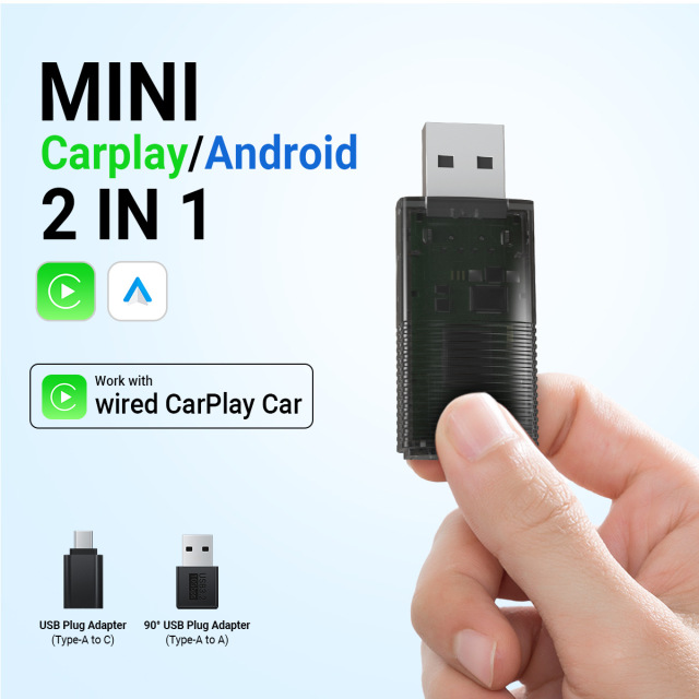 2025 Factory Hot Wireless Carplay Android Auto 2 in 1 Mini Smart Adapter Wired to Wireless Android Carplay Convertor for Car Radio Player