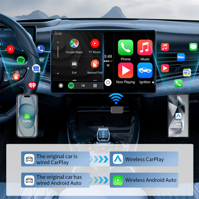 Hot Selling Mini Small 2 in 1 Wired to Wireless Carplay Auto Ai Box Adapter Plug and Play Car USB Dongle With Usb for Android & Apple Carplay