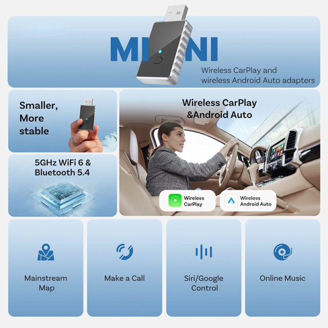 Hot 2025 Wireless Mini Smart Adapter Carplay Wireless Android Auto Wired Carplay to Wireless Fast Connect USB Plug and Play Dongle to Wireless