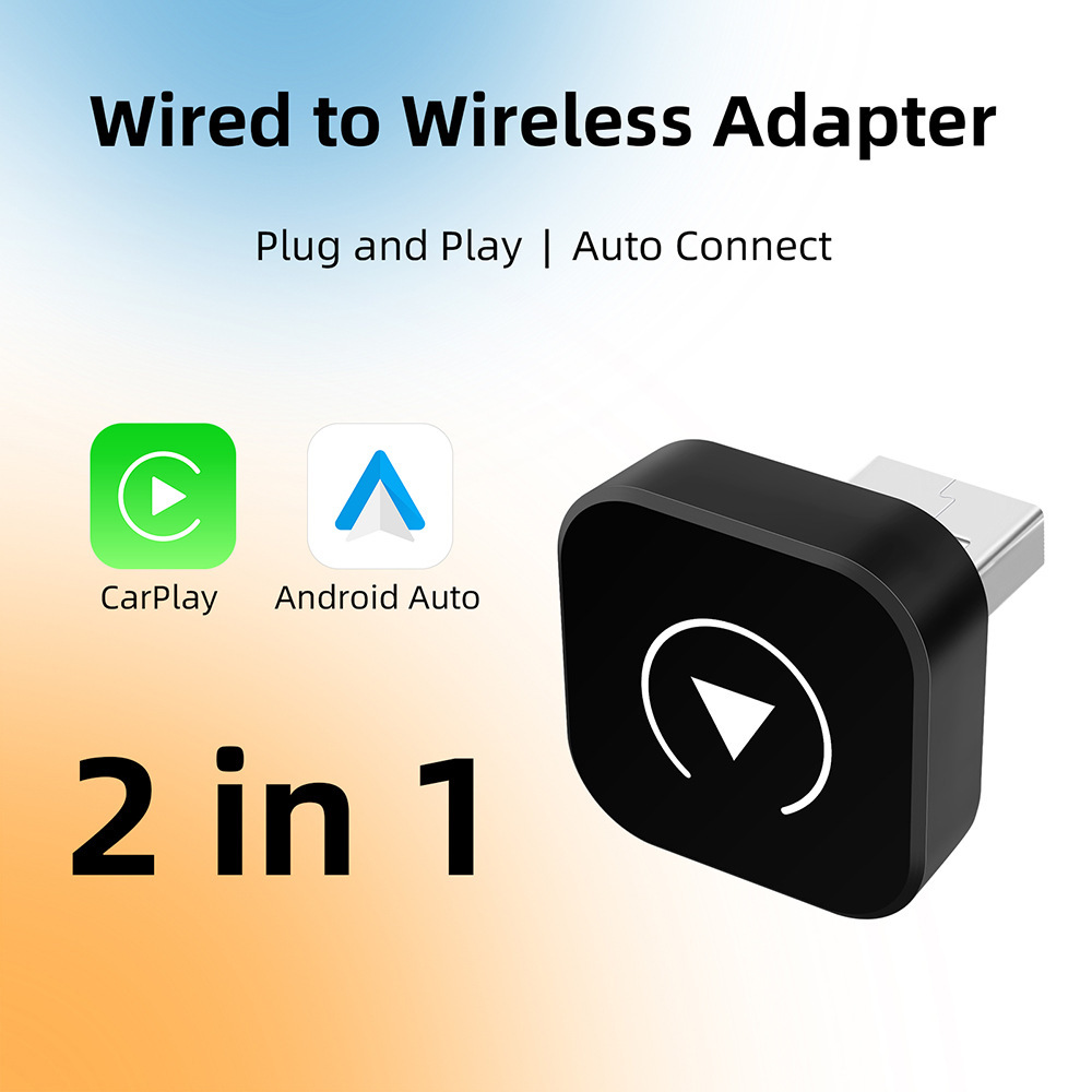 2025 Wholesale Car Android Auto Box Mini Carplay USB 2 in 1 Wireless CarPlay & Android Auto Adapter