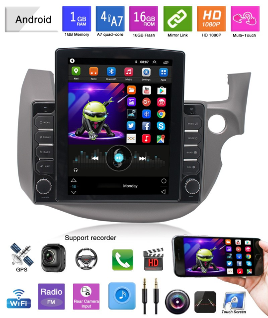 9.7 Inch Android Touch Screen Carplay Auto Multimedia Player Car GPS Navi Stereo for Honda Fit 2008 RHD With WIFI USB AUX