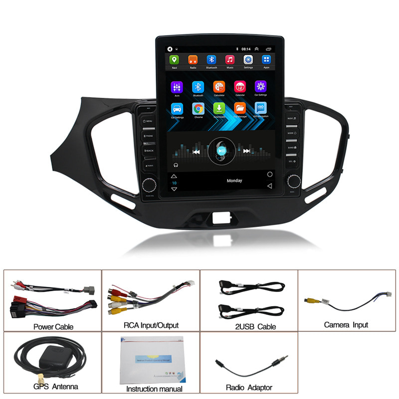KunLin 2 Din Tesla Android 13 Touch Screen Car GPS Navigation Stereo Multimedia Player Audio System Car Radio for Lada Vesta 2015-2018