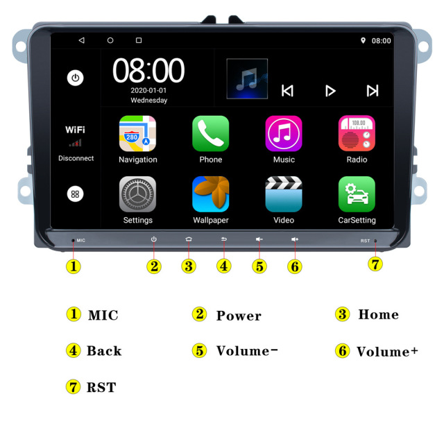 KunLin 2 Din 9 Inch Universal Android Radio for VW Seat Golf Passat Jetta Beetle Tiguan Carplay Stereo with GPS Functions