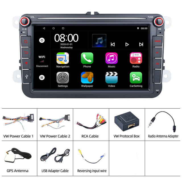 KunLin 8'' for vw universal car radio Android 15 Car Stereo Video Autoradio GPS Wifi BT FM for Volkswagen Polo/Passat /SEAT/Toledo