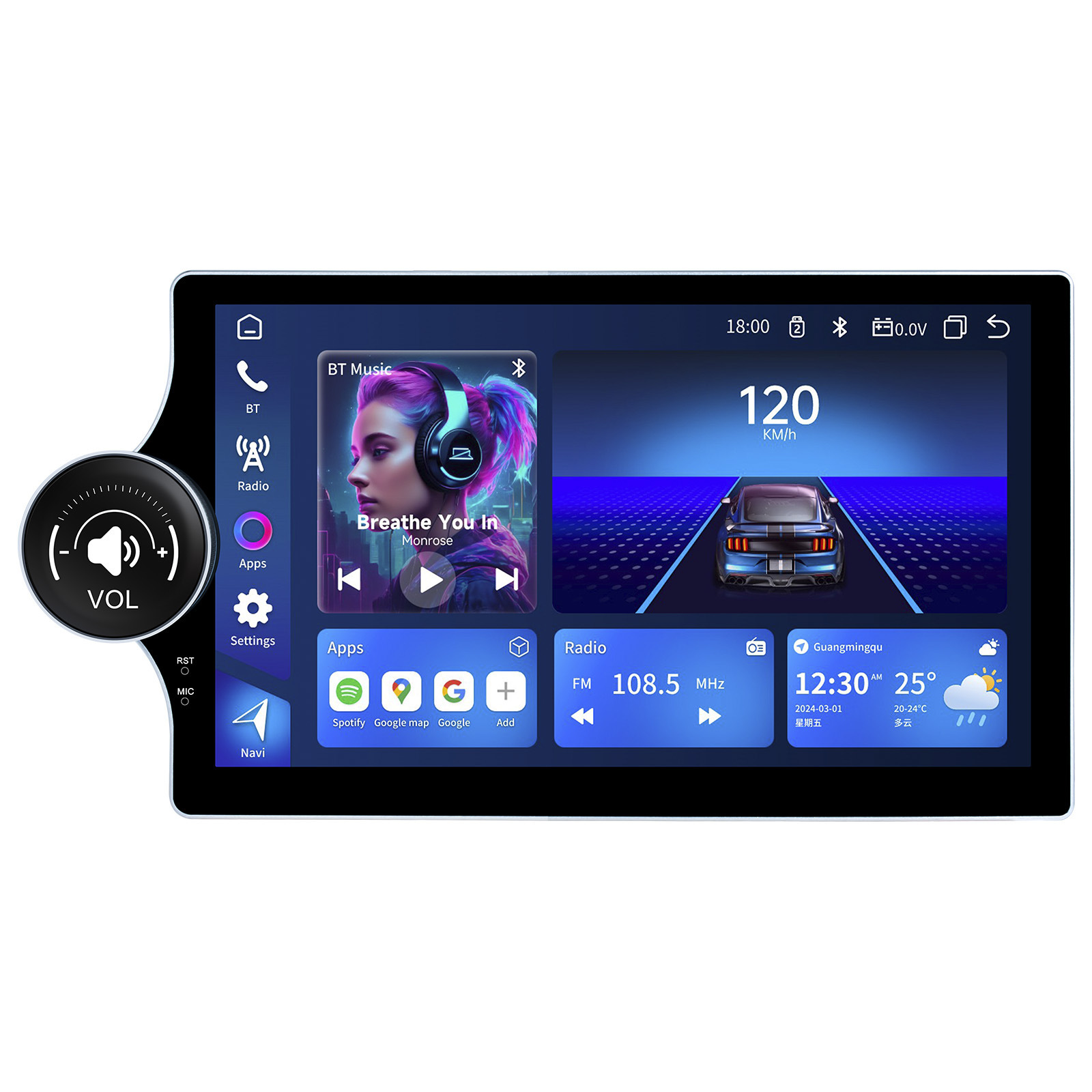 KunLin 10.1 Inch 2+32G Single Knob Button Android Screen Universal Head Unit Car Multimedia Radio Player for All Car Model