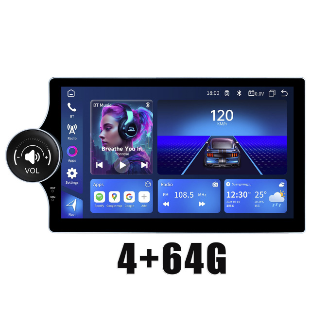 KunLin 10.1 Inch 2+32G Single Knob Button Android Screen Universal Head Unit Car Multimedia Radio Player for All Car Model