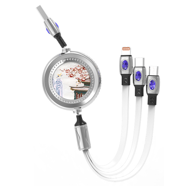 Retractable One-to-Three Fast Charging Data Cable 1.2M Chinese Style