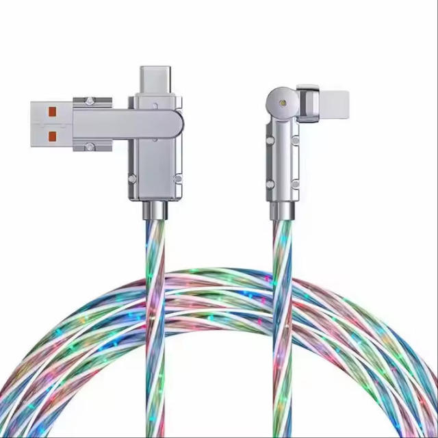 PD LED Light Super Fast Charging Data Cable for iPhone Android 180° Rotation 1M