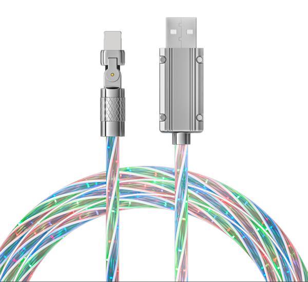 PD LED Light Super Fast Charging Data Cable for iPhone Android 180° Rotation 1M