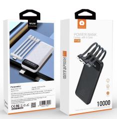 10000mAh Power Bank Black White with 4 Output Cables USB+Lightning+Type C+Micro