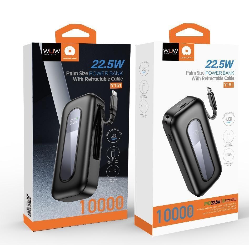 Wholesale Mobile Part Supplier - 10000mAh Power Bank PD22.5W Fast Charging Retractable Type-C Cable