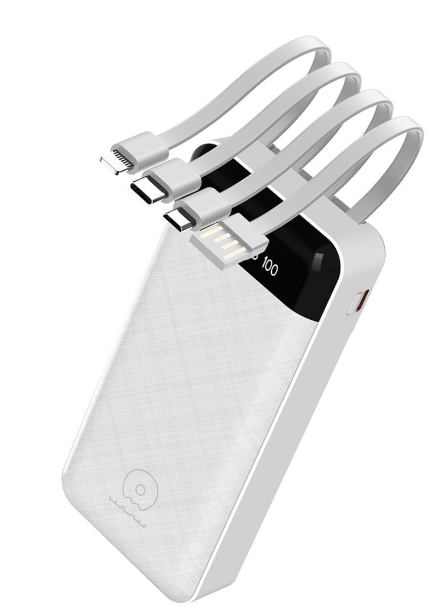 Wholesale Mobile Part Supplier - 20000mAh Power Bank with 4 Output Cables USB+Lightning+Type C+Micro Black White