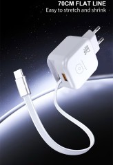 20W Power Adapter with Retractable Type-C Cable and USB Port EU Plug
