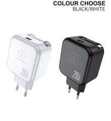 20W Power Adapter with Retractable Type-C Cable and USB Port EU Plug