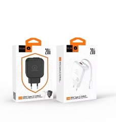 20W Power Adapter with Retractable Type-C Cable and USB Port EU Plug