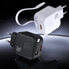 20W Power Adapter with Retractable Type-C Cable and USB Port EU Plug
