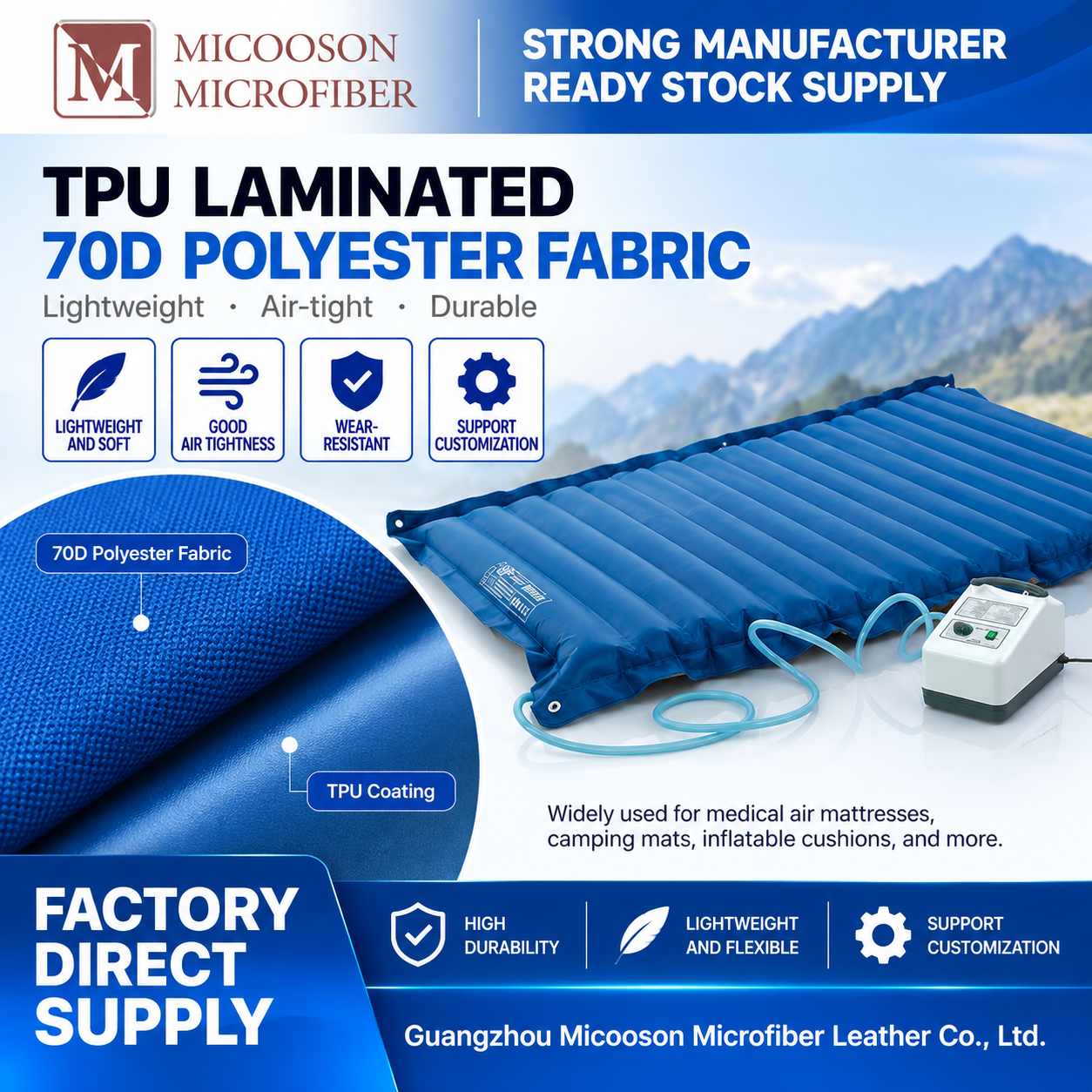 70D polyester fabric laminated with TPU on one side