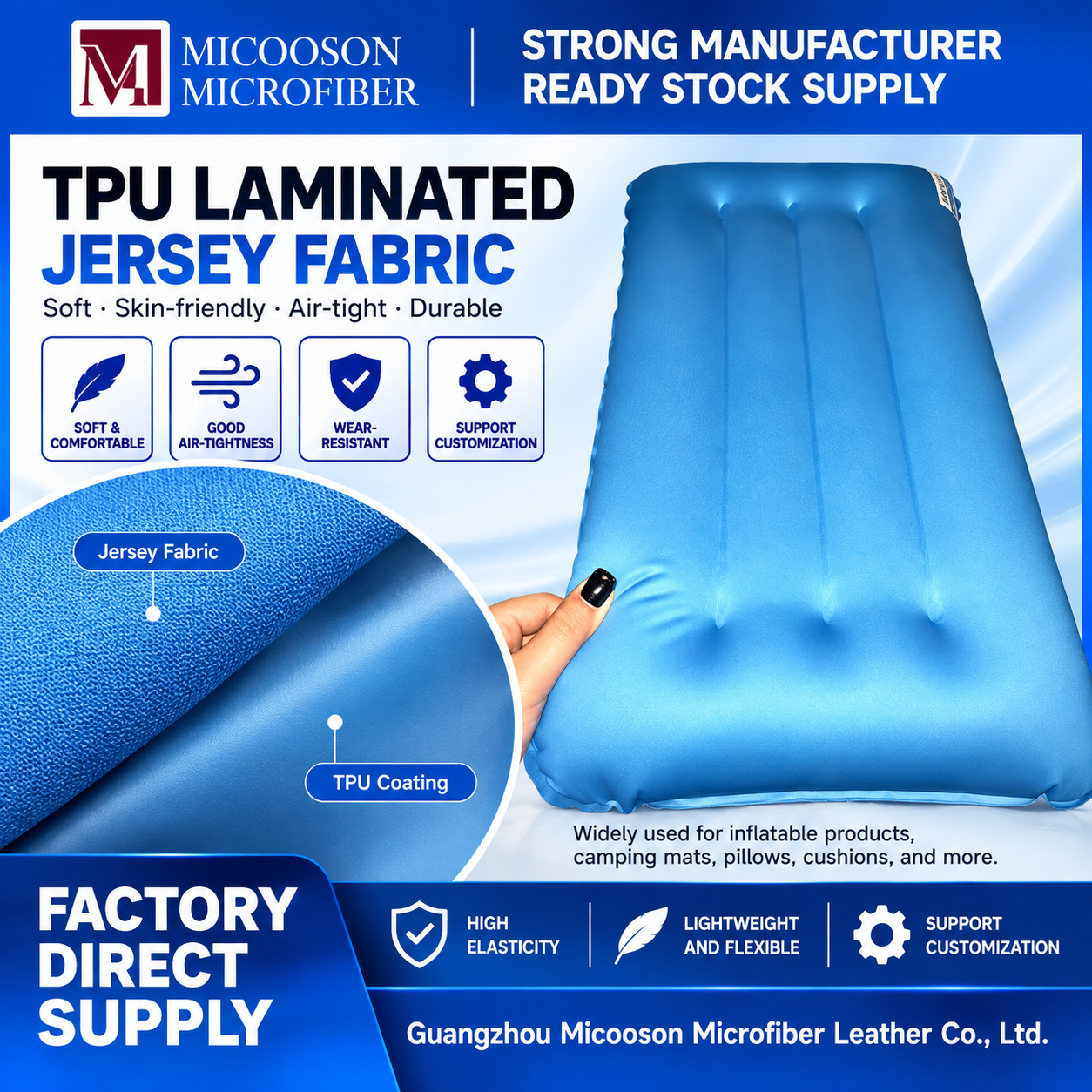 TPU laminated to tricot fabric (single-sided lamination)