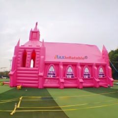 Custom pink inflatable chapel venue with arched entrance