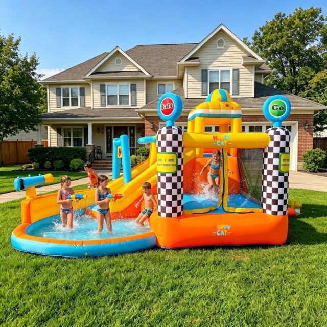 HOPPYCAT Inflatable Castle & Slide Combo – Family Use (Oxford Fabric)