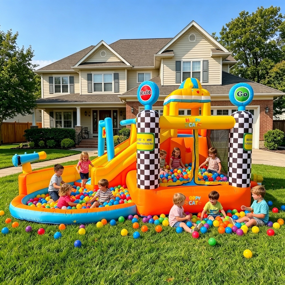 HOPPYCAT Inflatable Castle & Slide Combo – Family Use (Oxford Fabric)