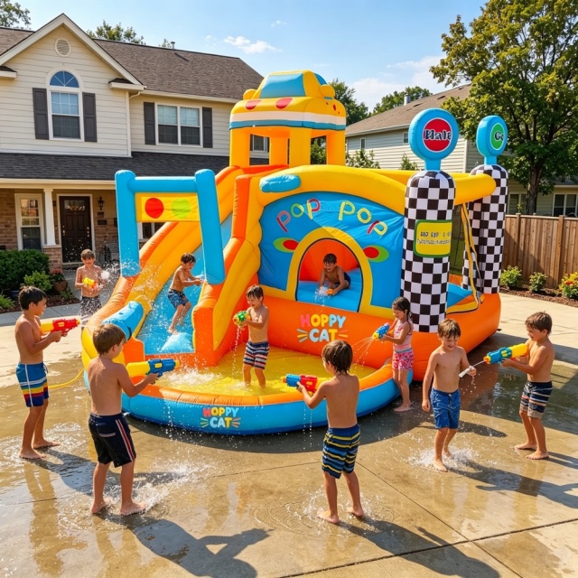 HOPPYCAT Inflatable Castle & Slide Combo – Family Use (Oxford Fabric)