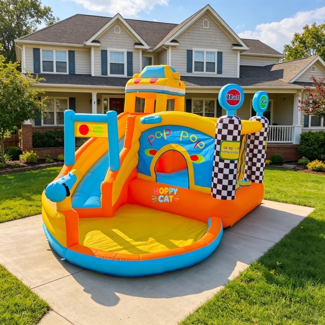 HOPPYCAT Inflatable Castle & Slide Combo – Family Use (Oxford Fabric)