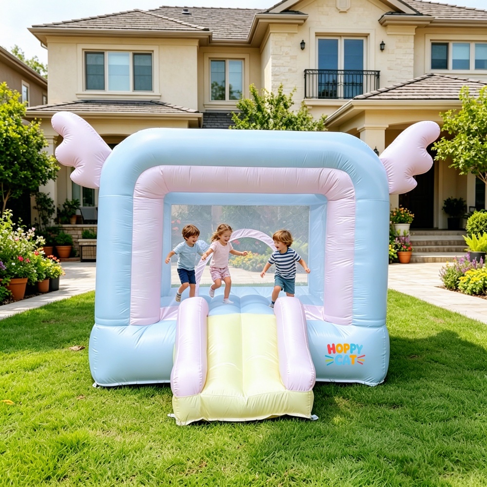 Hoppy Cat Angel Wings Bounce House with Slide and Ball Pits