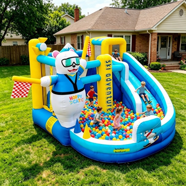 HOPPYCAT Inflatable  Polar Bear Bounce House with Slide & Ball Pit