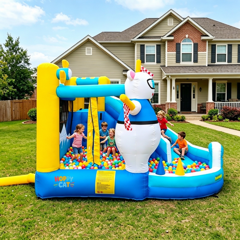 hoppycat inflatable slide basketball playing in the garden birthday gifts