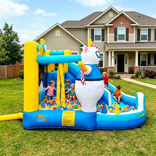 hoppycat inflatable slide basketball playing in the garden birthday gifts