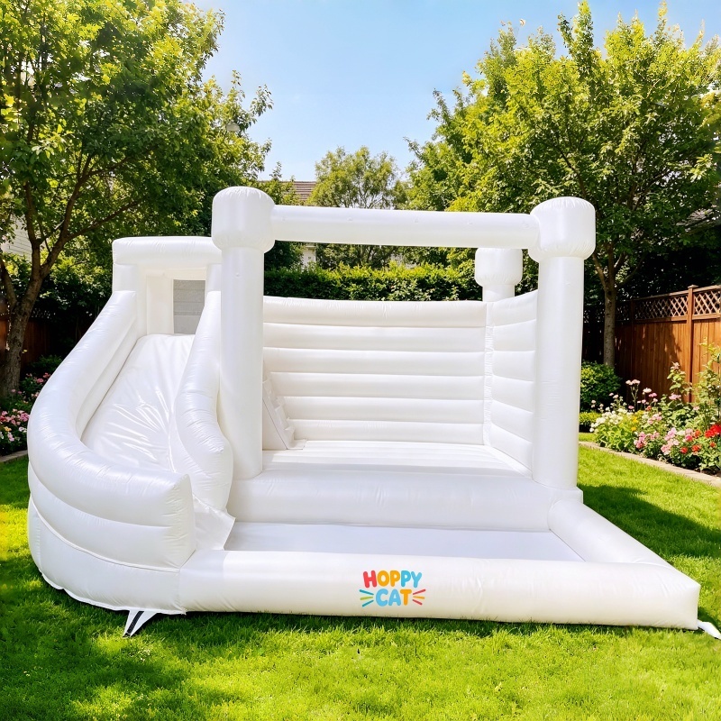 White Inflatable Bouncy Castle with Slide & Ball Pit