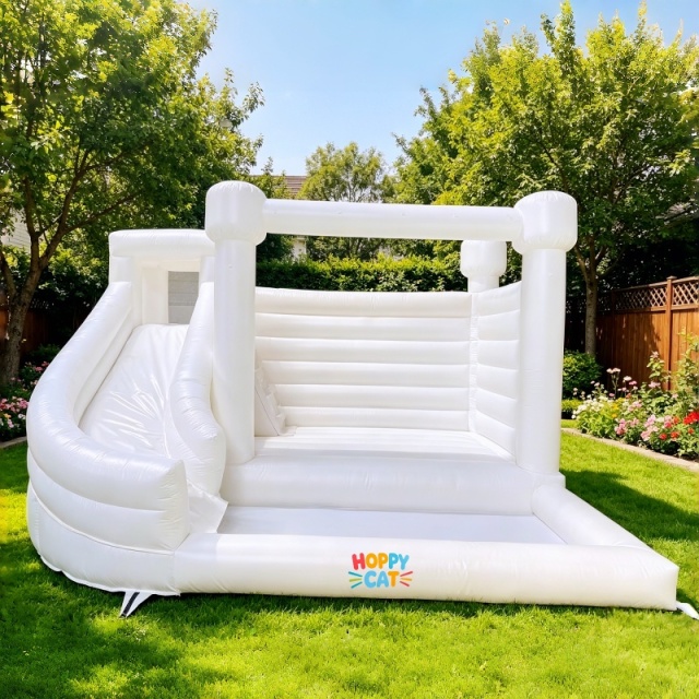 White Inflatable Bouncy Castle with Slide & Ball Pit