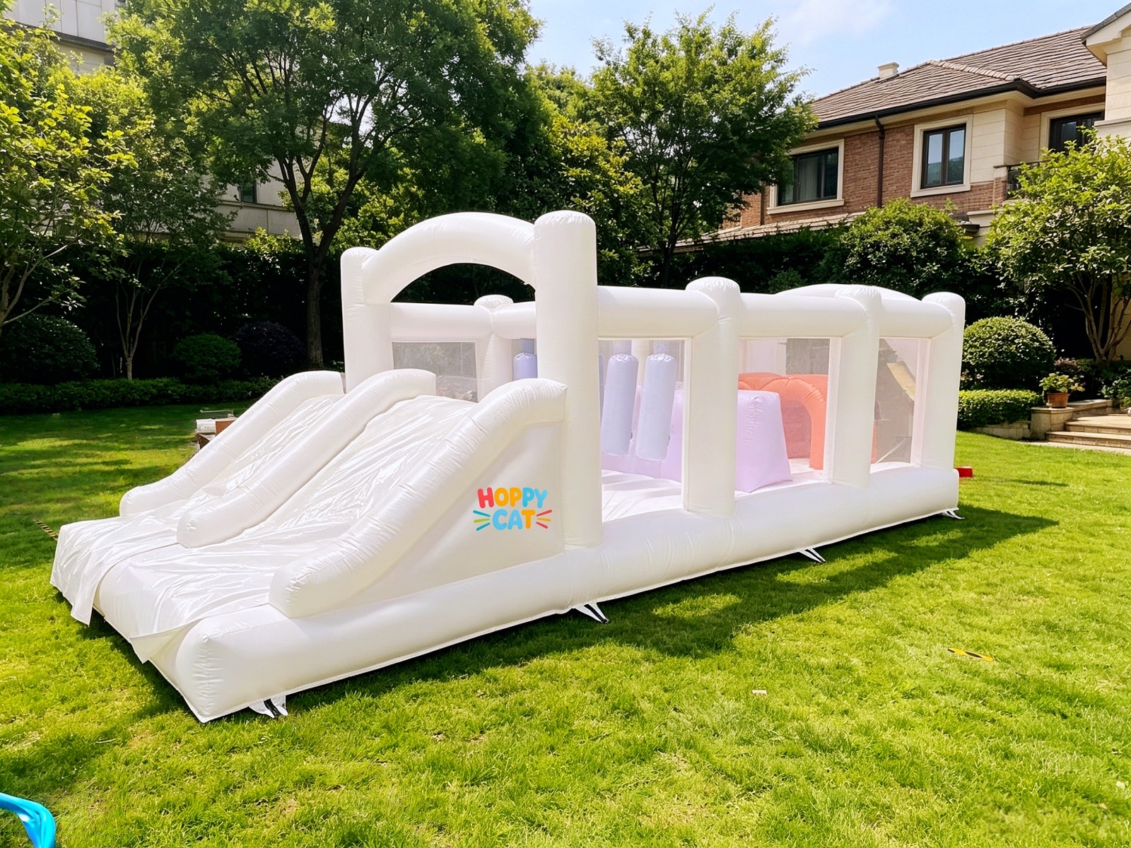 Heavy Duty White Inflatable White Bouncer with 2 Slides