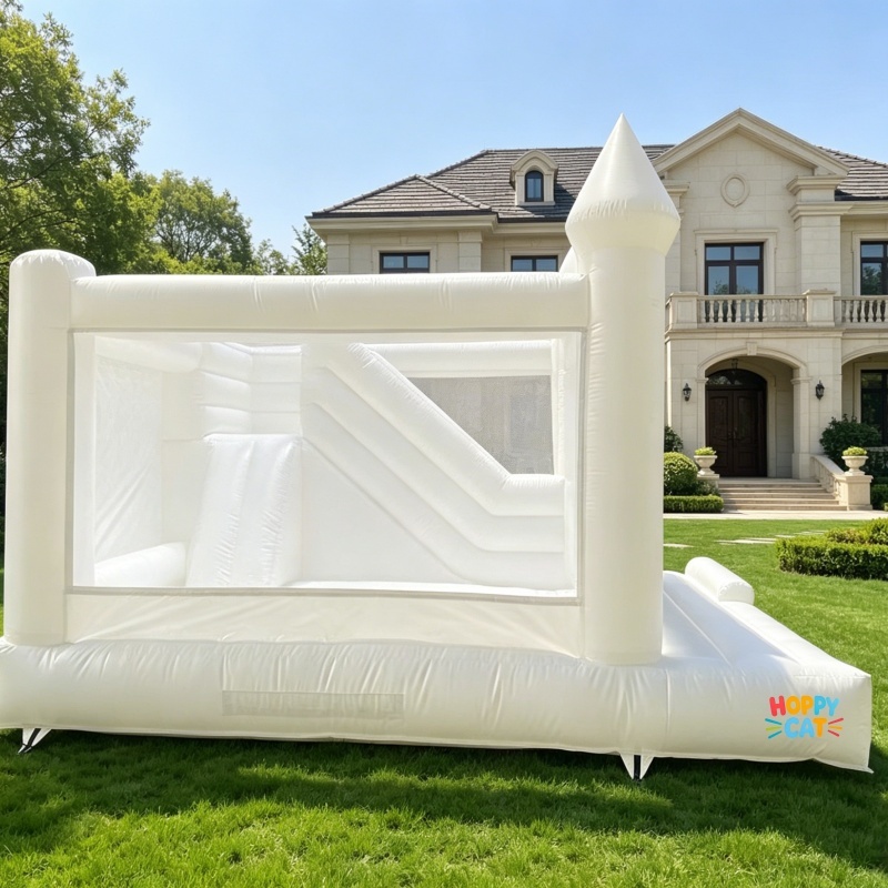 PVC Tarpaulin Elegant White Inflatable Bouncy Castle with Slide & Ball Pit
