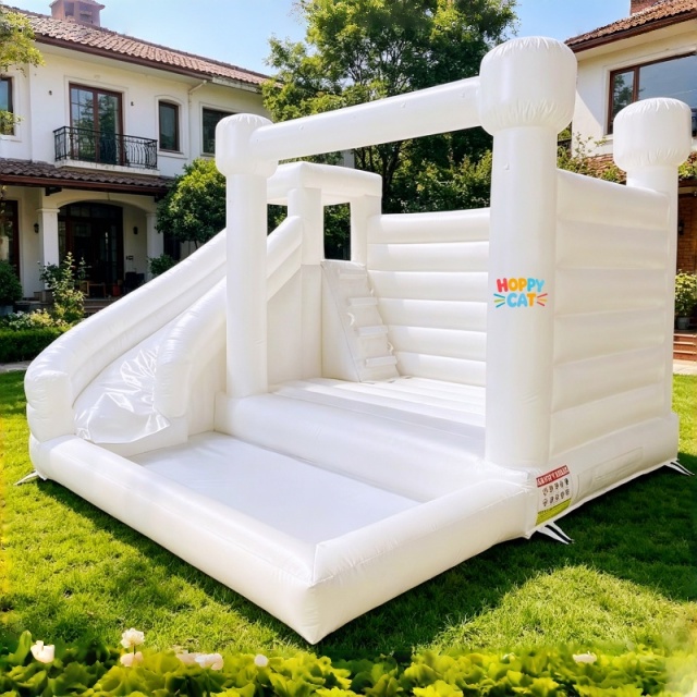 White Inflatable Bouncy Castle with Slide & Ball Pit